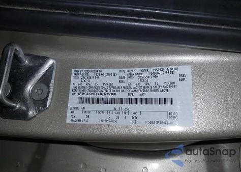 2018 Ford Escape Sel из США, поврежденный, VIN 1FMCU9HD3JUA15160